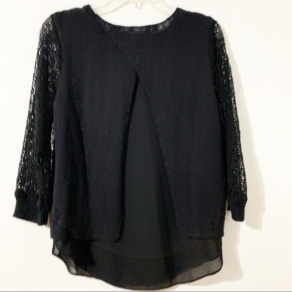 Lucky Brand Pullover Open Back with Sheer Under Lay Lace Sleeved Sweater Black - Picture 3 of 14